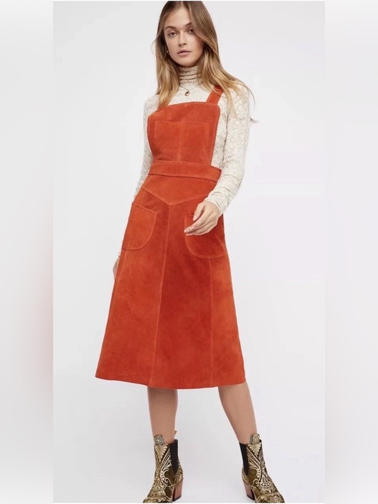 Free People Dresses & Skirts - Free People Rust Orange Suede Pinafore Midi Dress